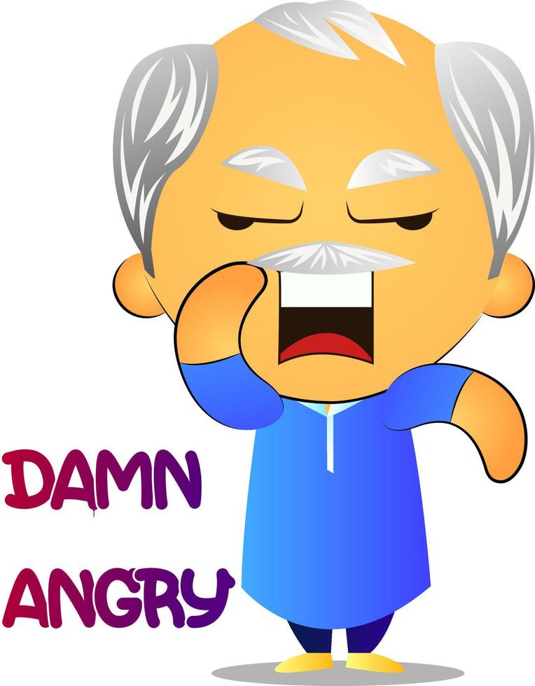 Angry old man, illustration, vector on white background.