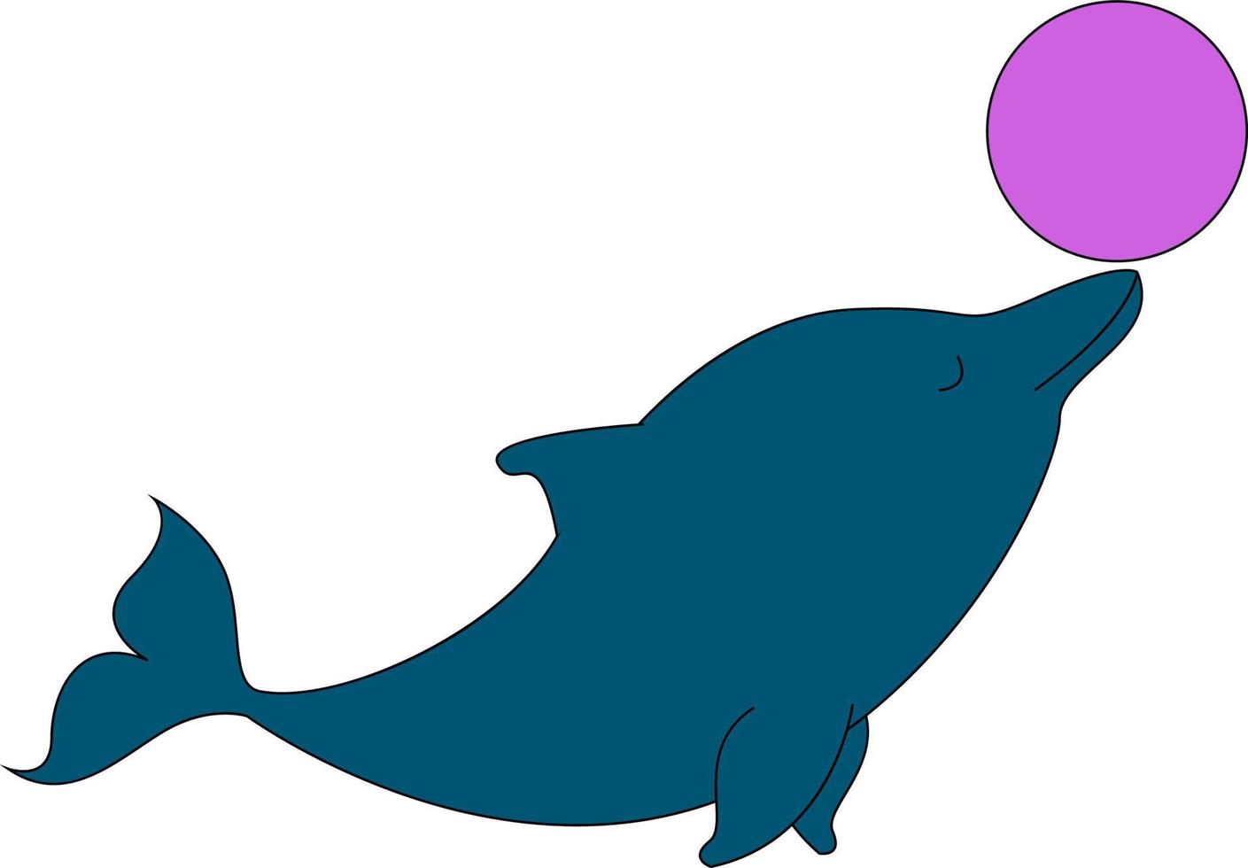 Lindo delfín con bola, ilustración, vector sobre fondo blanco.