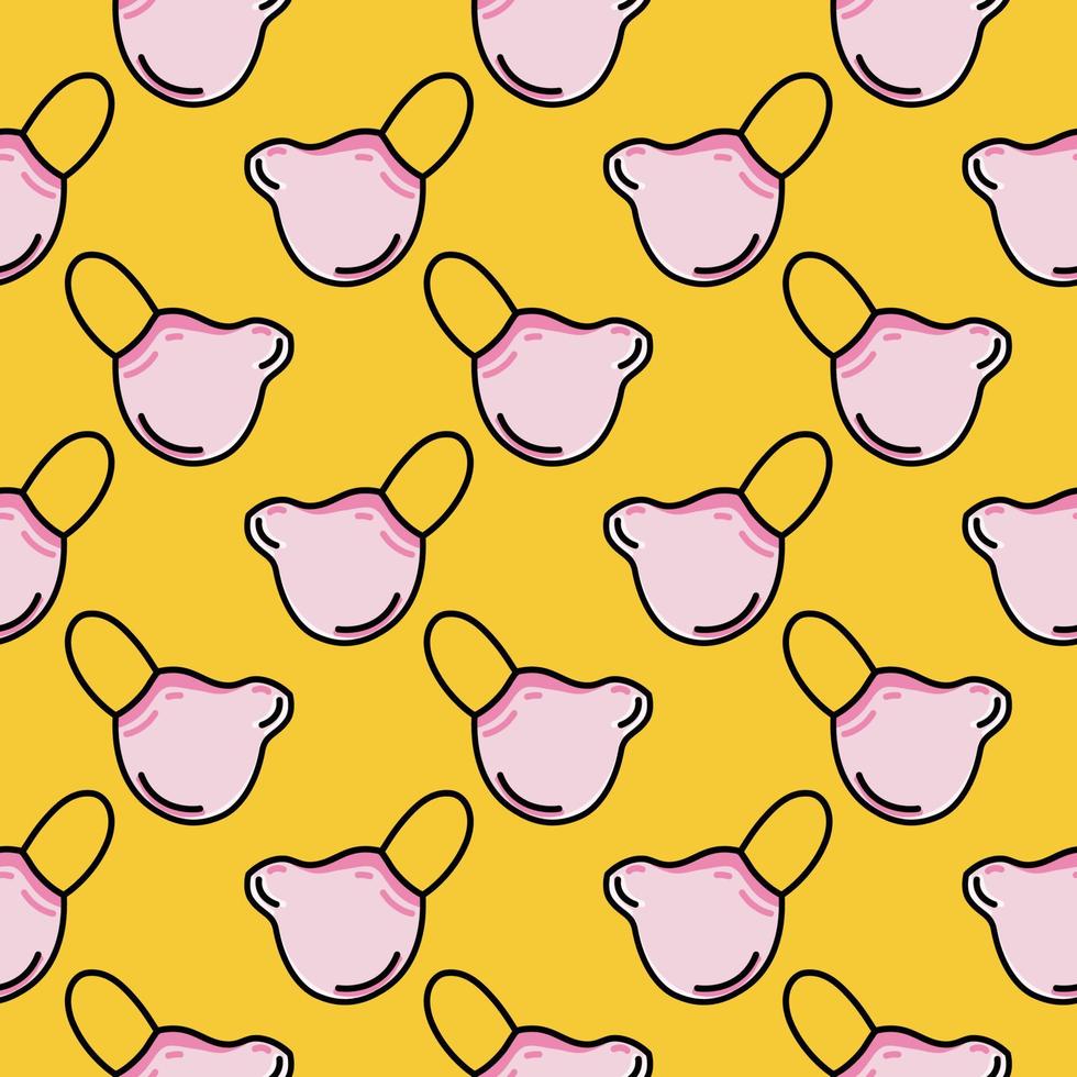 Pink mask ,seamless pattern on yellow background. vector