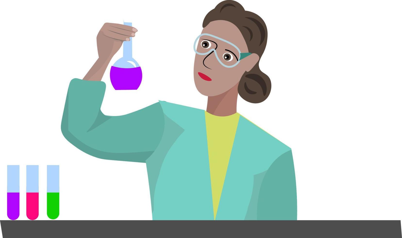 Chemist doing research, illustration, vector on white background.