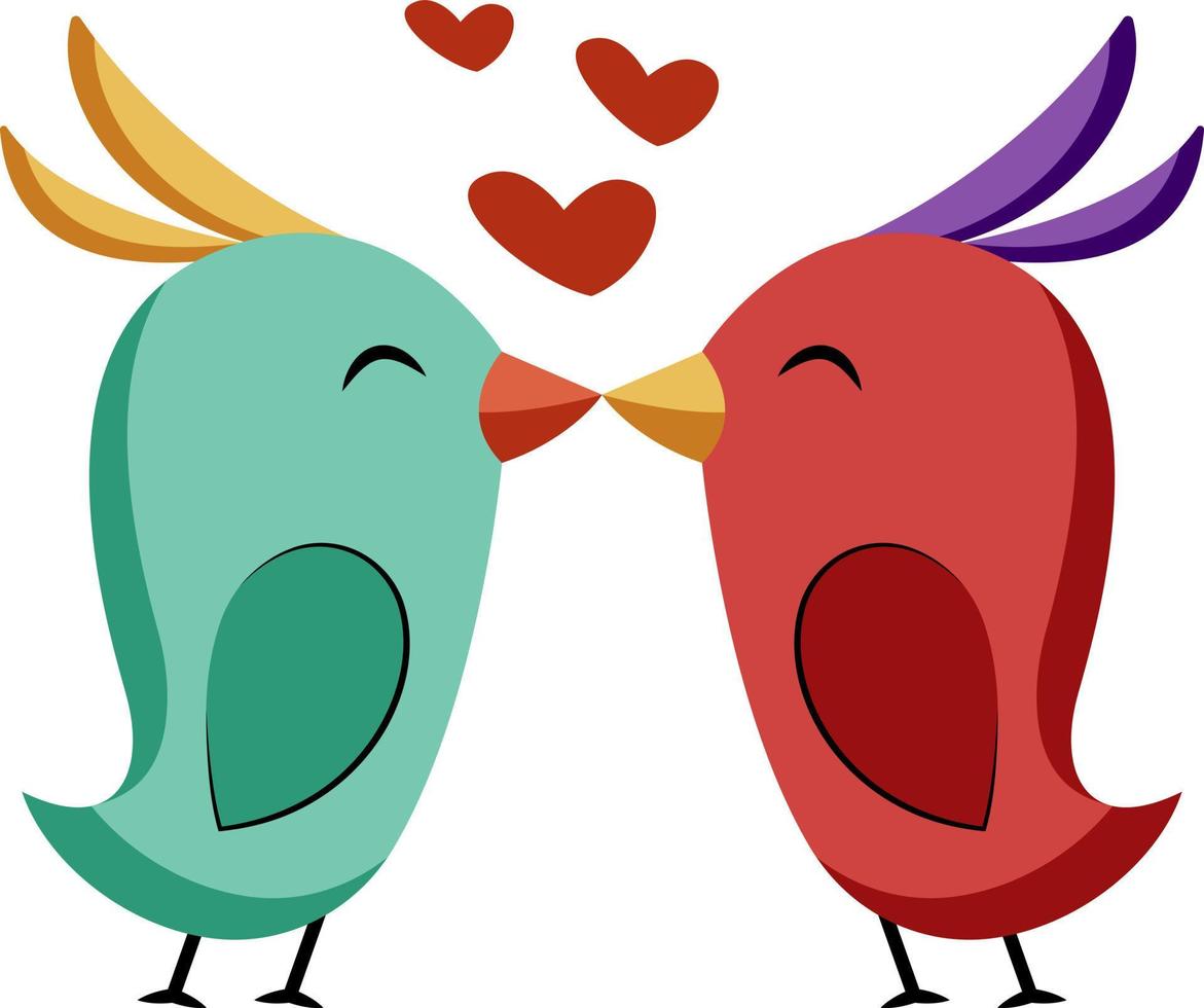 Blue and red bird kissing vector sticker illustration on a white background