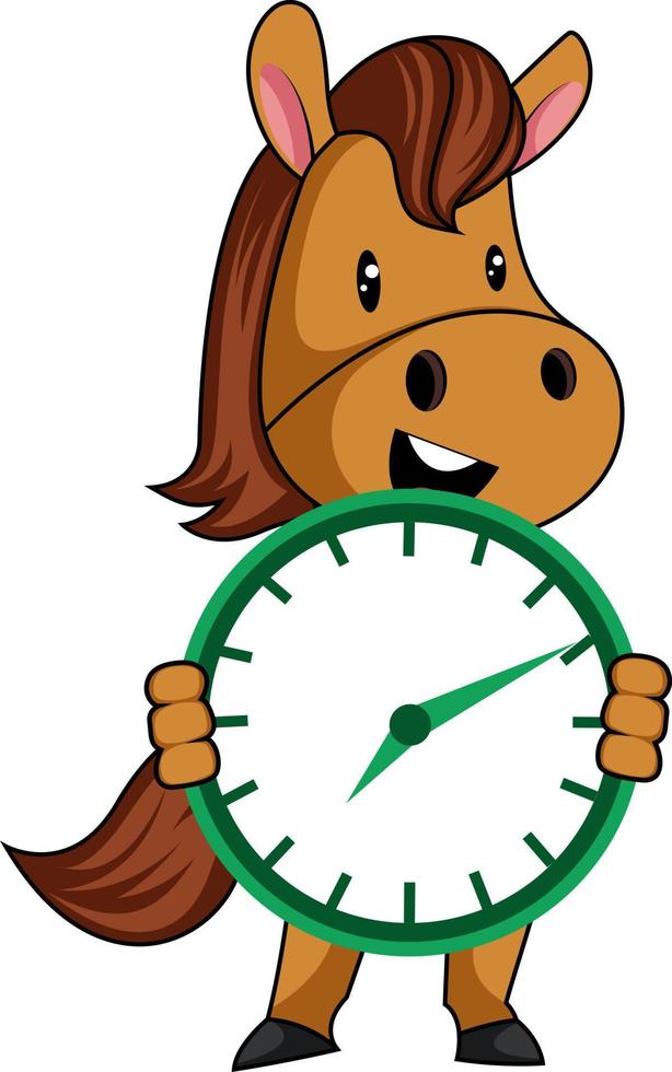 caballo con reloj, ilustración, vector sobre fondo blanco.