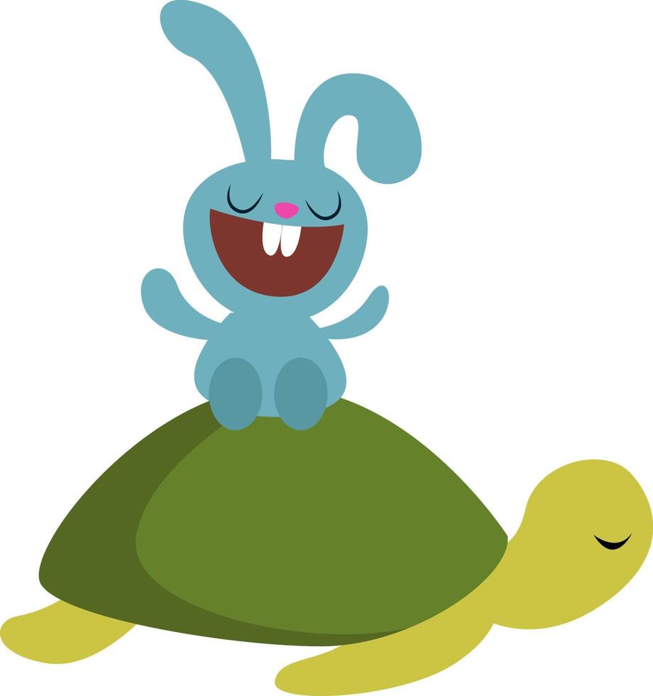 Bunny and turtle, illustration, vector on white background.