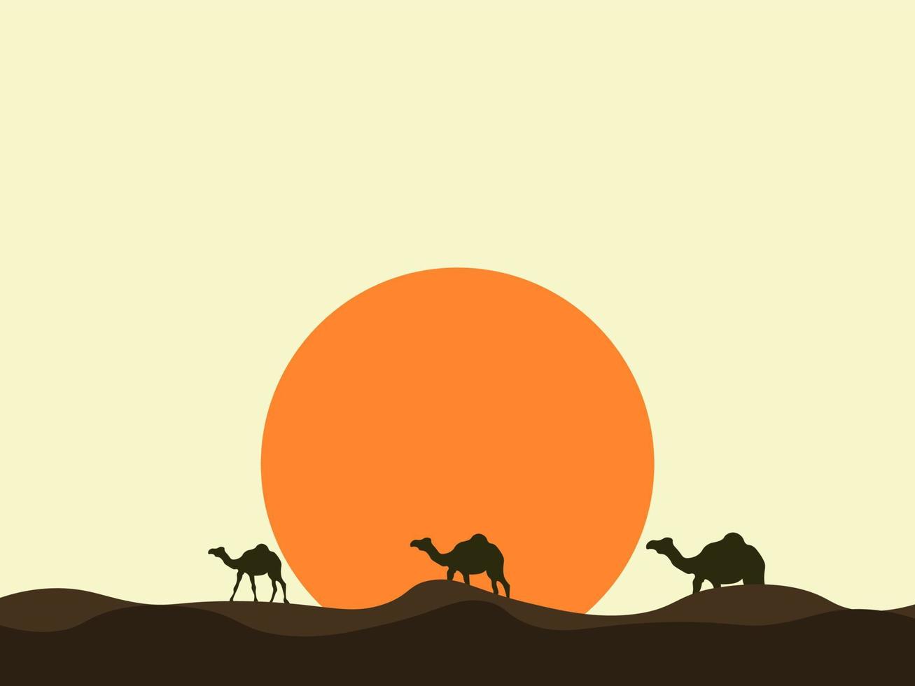 Camel in desert, illustration, vector on white background.