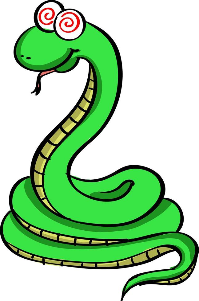 Green snake, illustration, vector on white background.