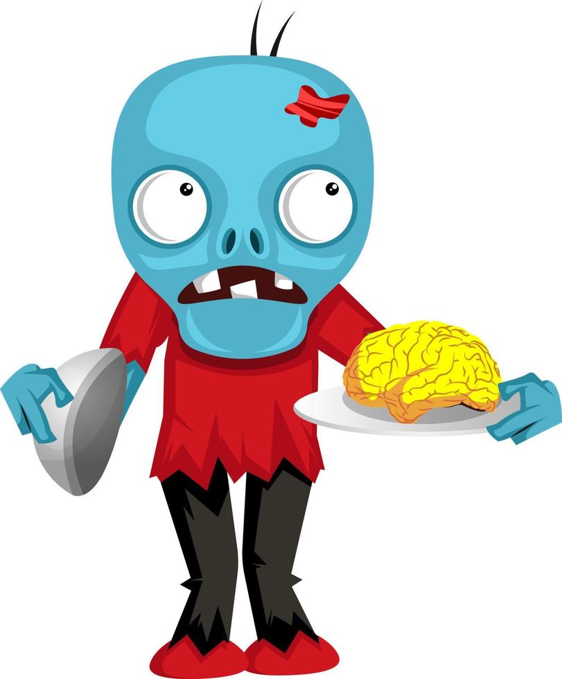 Zombie with brain, illustration, vector on white background.