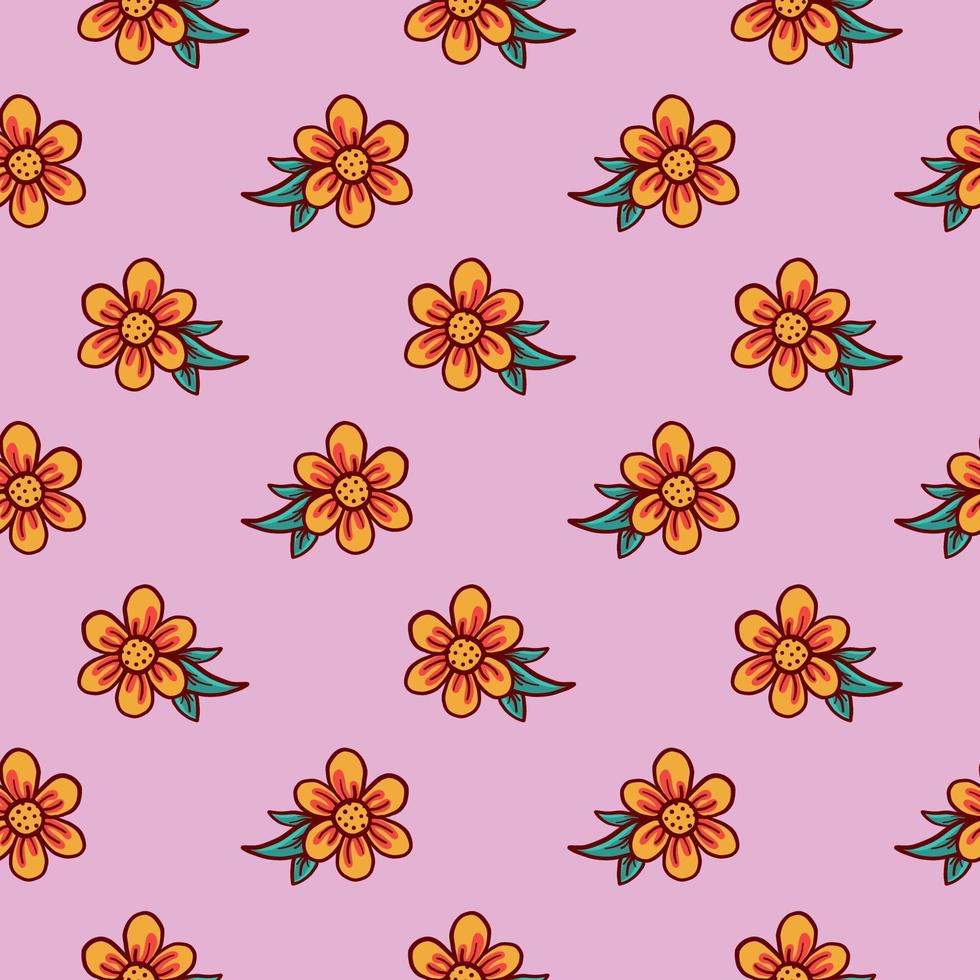 Orange flowers,seamless pattern on violet background. vector