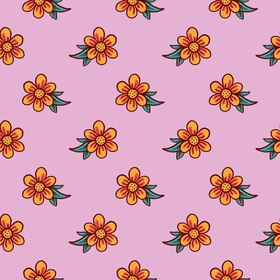 Orange flowers,seamless pattern on violet background. vector