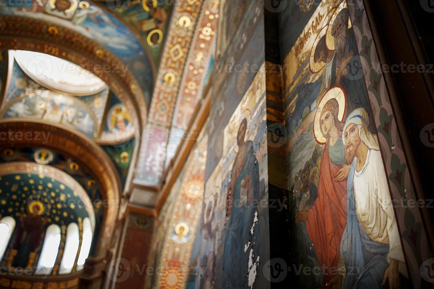 New Athos, Abkhazia Georgia Beautiful interior and dark painted frescoes of Novy Afon orthodox monastery, Abkhazia photo