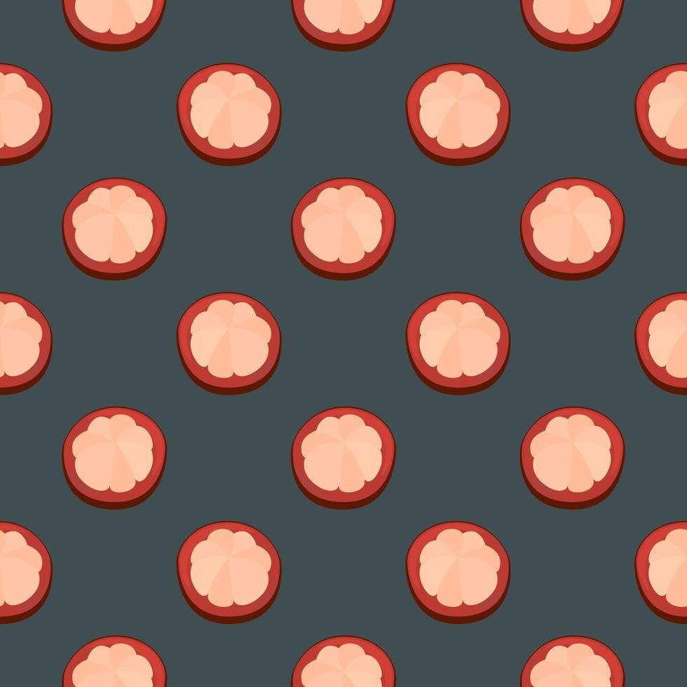 Mangossteen in half,seamless pattern on dark grey background. vector