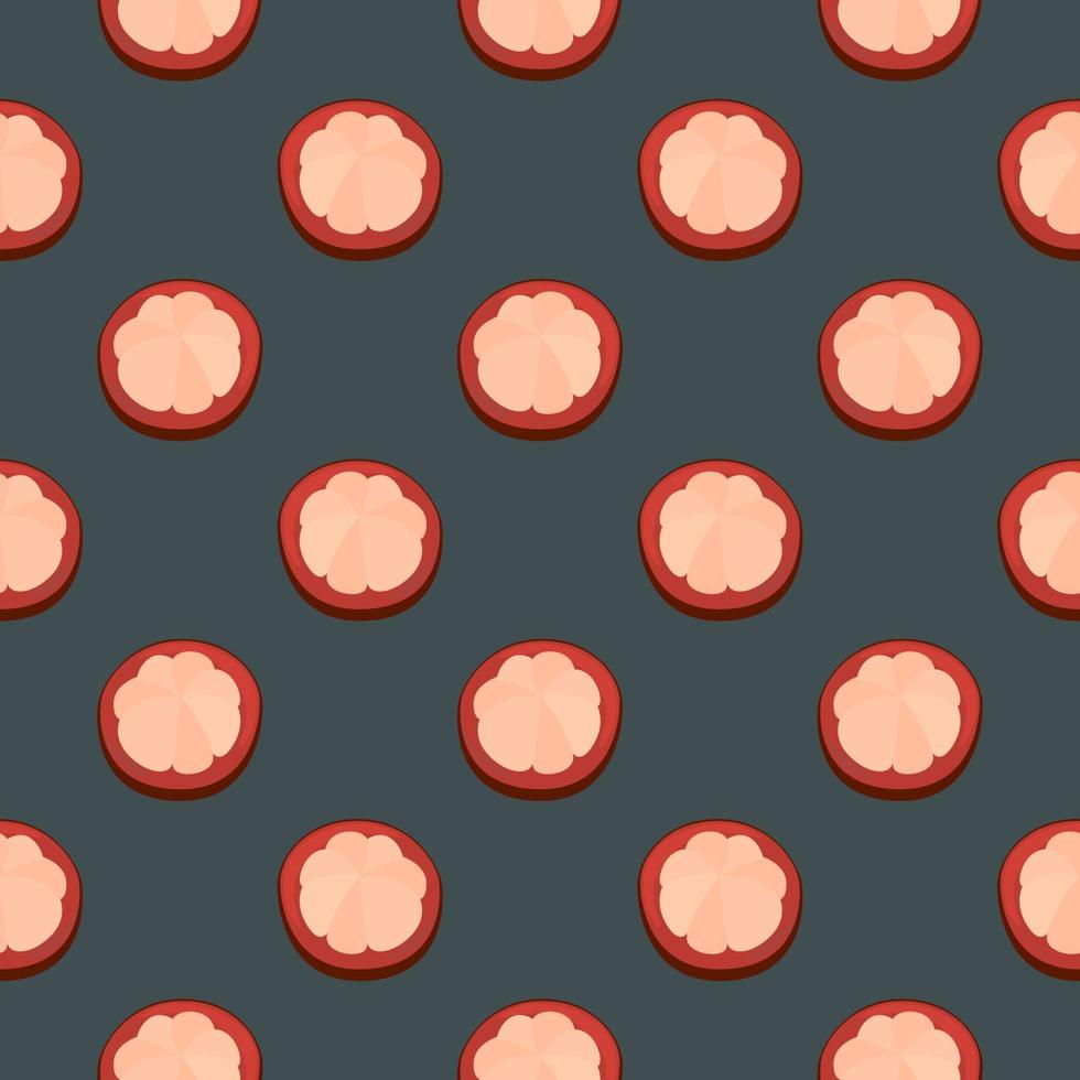 Mangossteen in half,seamless pattern on dark grey background. vector