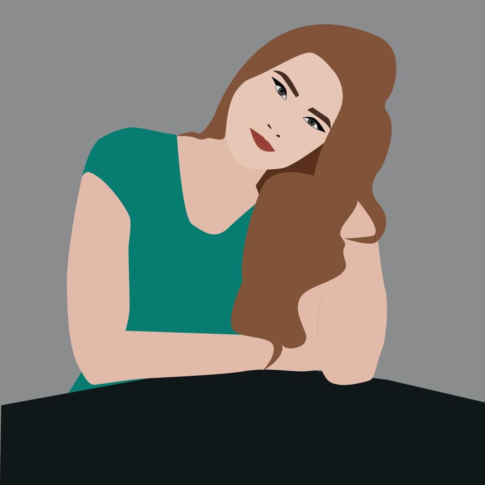 chica con camiseta verde, ilustración, vector sobre fondo blanco.