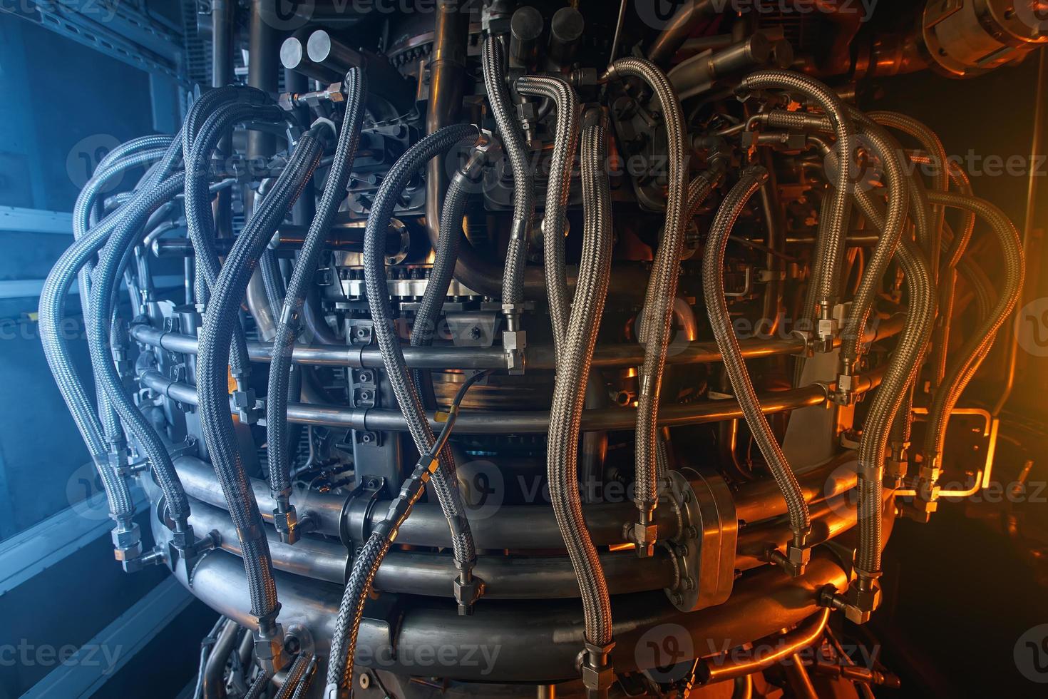 Gas turbine engine of feed gas compressor located inside pressurized enclosure, The gas turbine engine used in offshore oil and gas central processing platform. photo