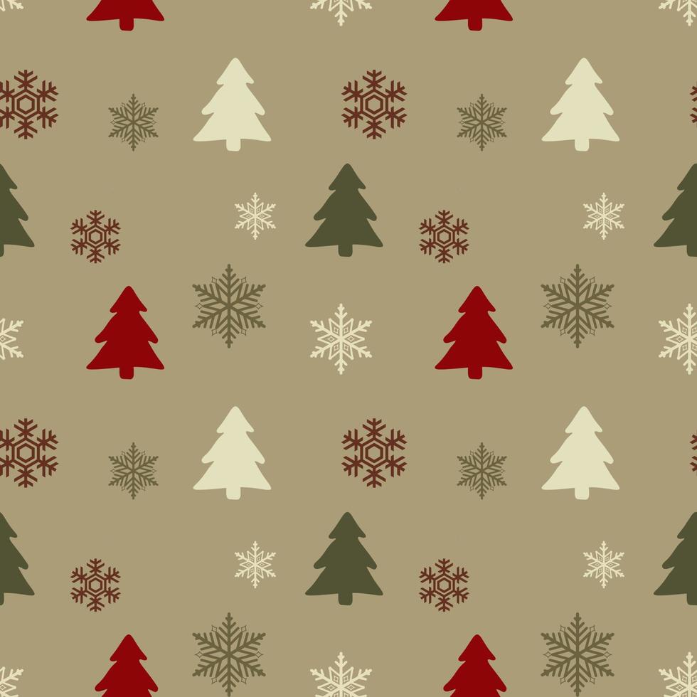 patrón de Navidad sin costuras. fondo con copos de nieve y árboles de Navidad. perfecto para envolver papel, tarjetas de felicitación, estampado textil. vector