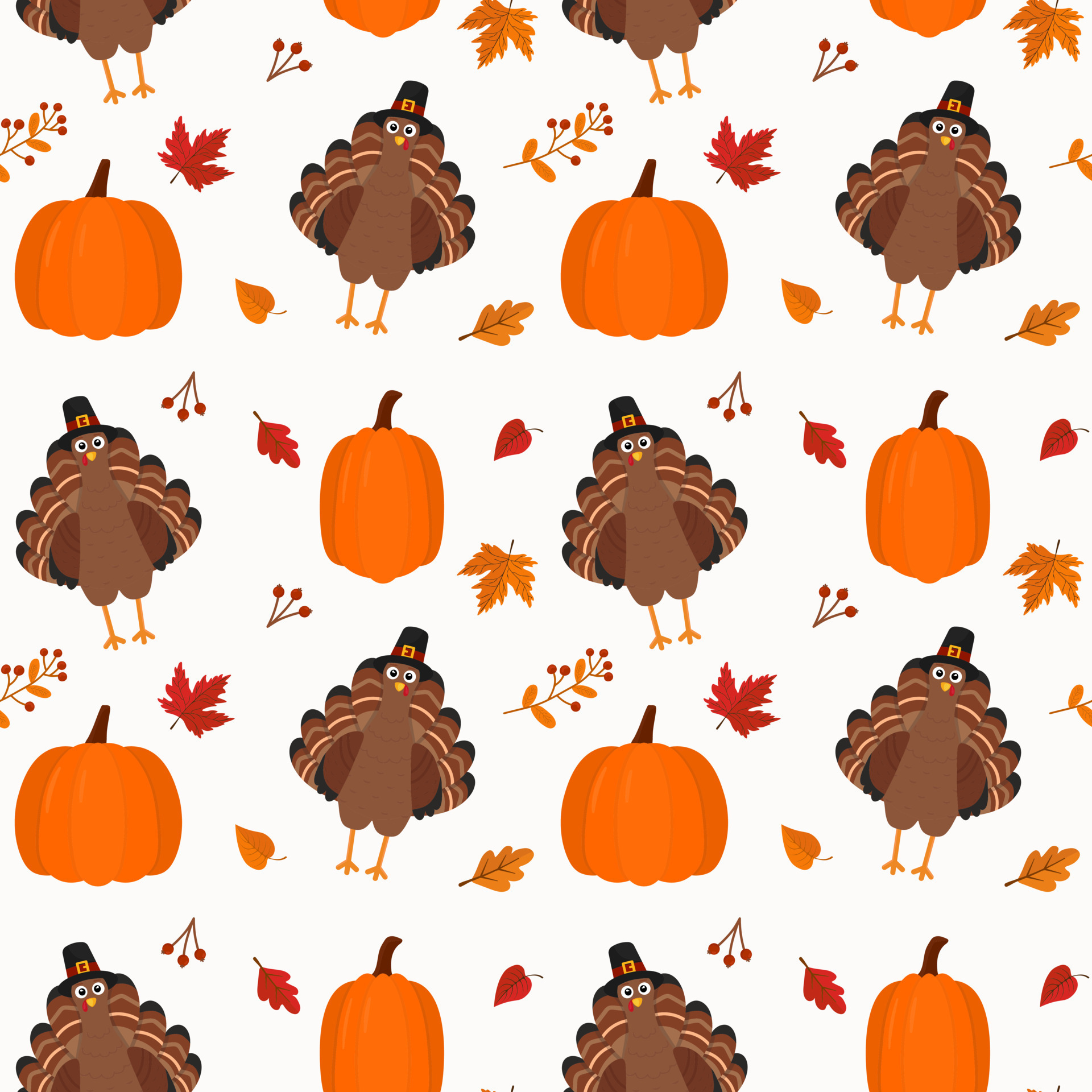 Seamless vector pattern with turkey and pumpkins. Texture for fabric
