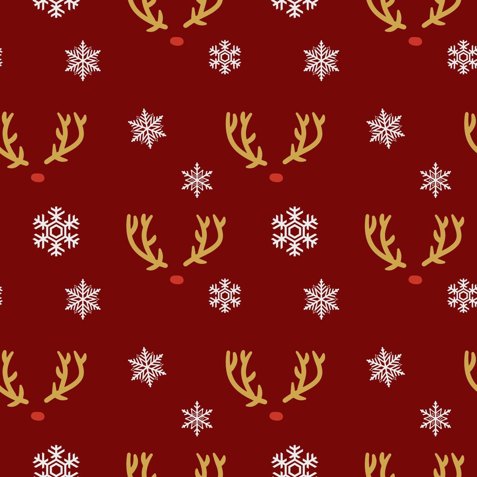 Christmas deer horns, seamless pattern on on red background.  Perfect for wallpapers, wrapping paper, fill patterns, winter greetings, web page background, Christmas and New Year cards. vector