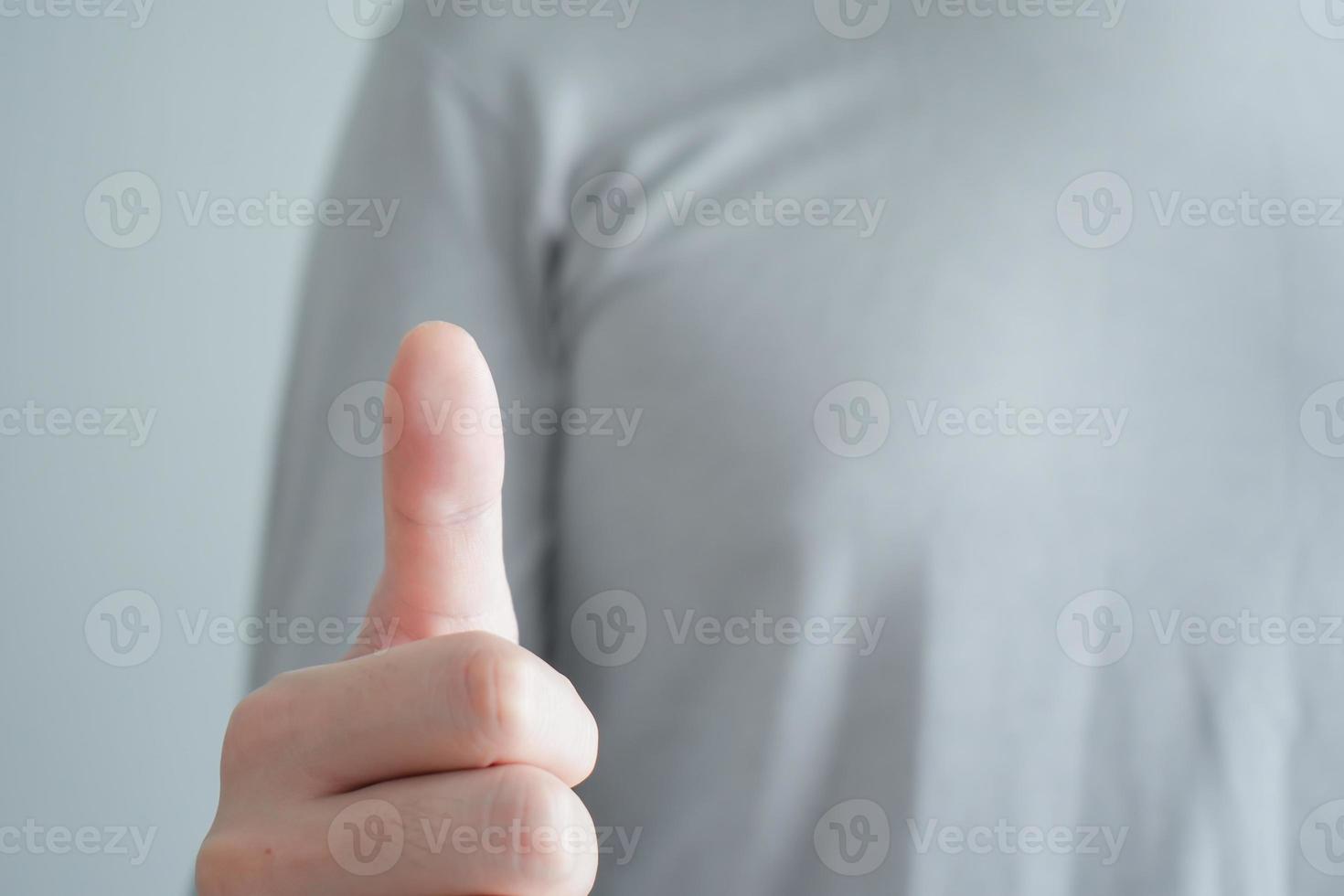 Customer Experience and Satisfaction Concept, Best Excellent Services Rating, Good, Positive emotion. Man show thumb up. photo