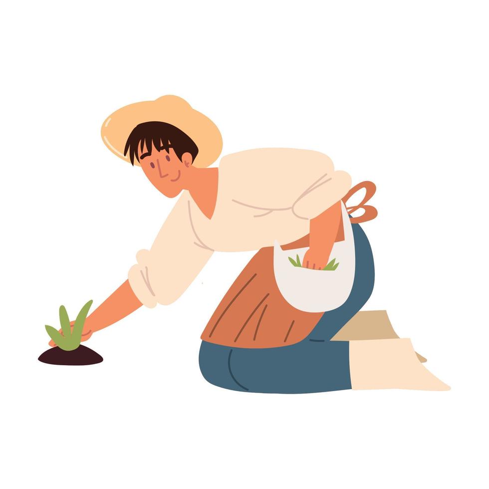 mujer campesina plantando vector