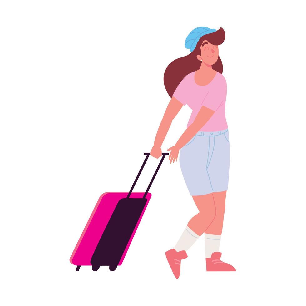 traveler woman with suitcase vector