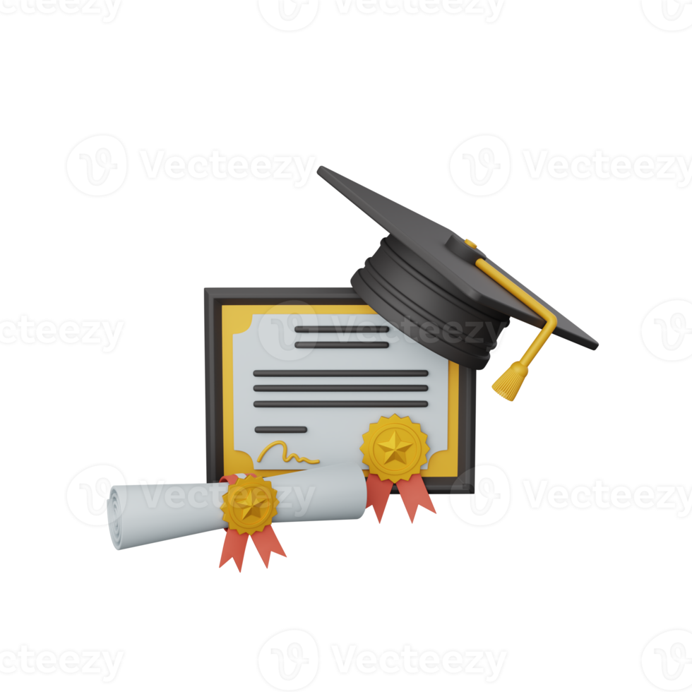 Certificado de representación 3d aislado útil para la educación, el aprendizaje, el conocimiento, la escuela y el diseño de clases png