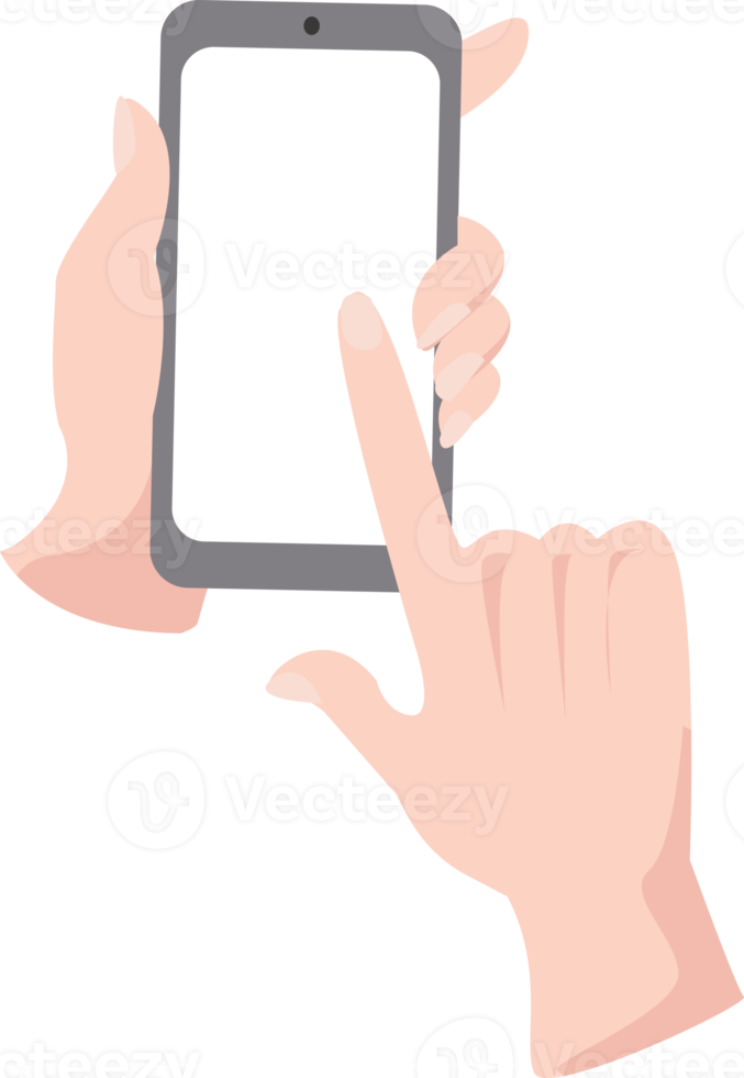 mano Tenere mobile Telefono e giusto mano toccante un' vuoto schermo per modello modello png