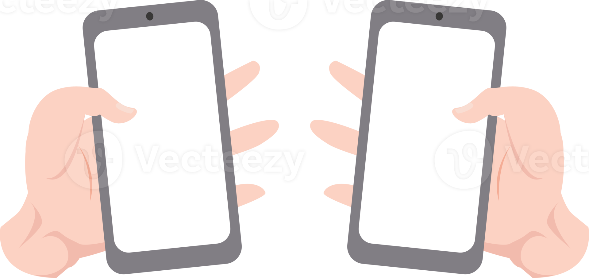 conjunto de mão direita e esquerda segurando smartphone com tela vazia para maquete de modelo png