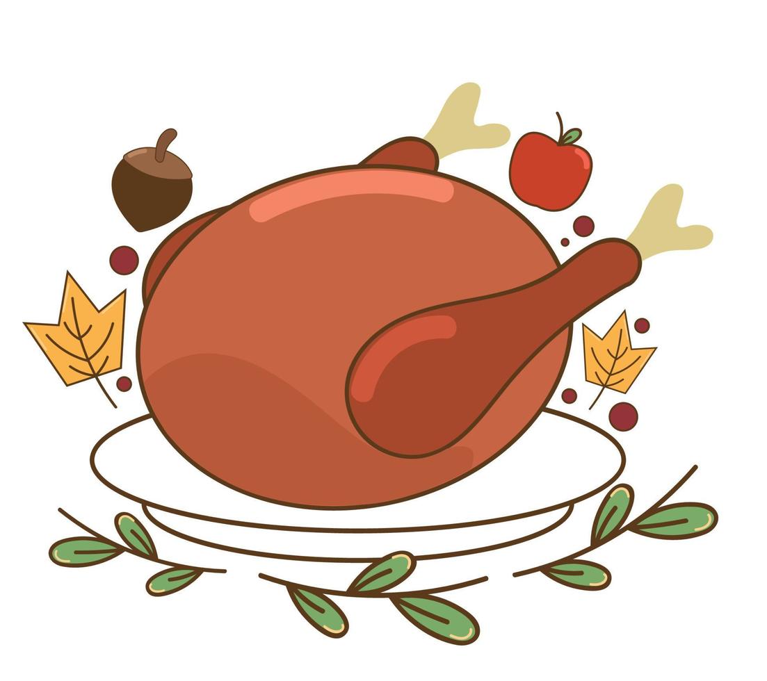 roasted turkey thanksgiving vector