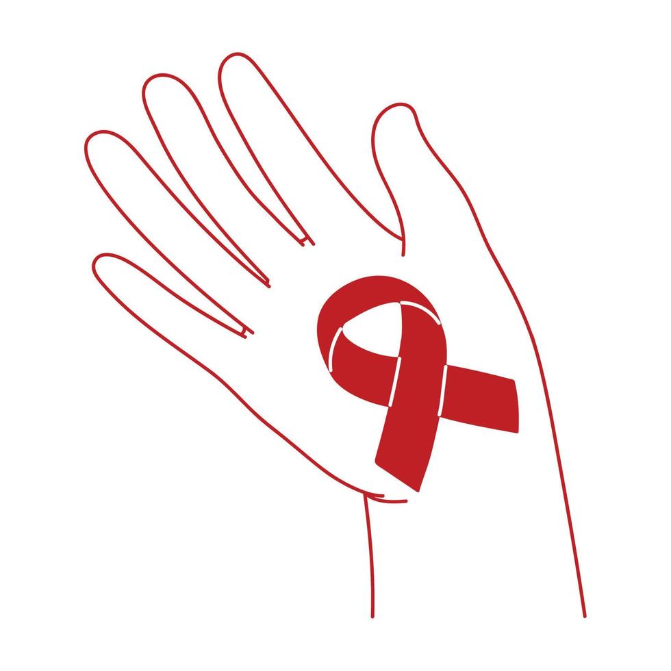 hand with ribbon AIDS vector