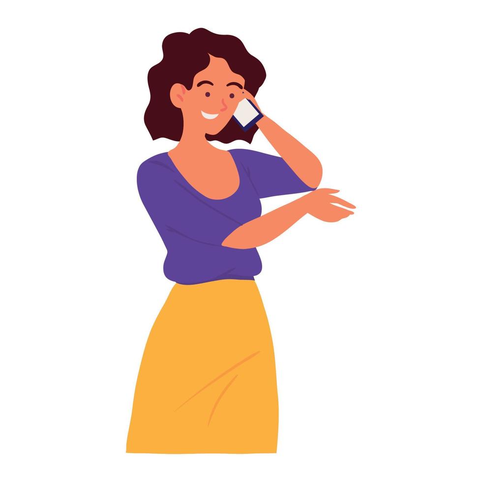 woman talking by smartphone vector