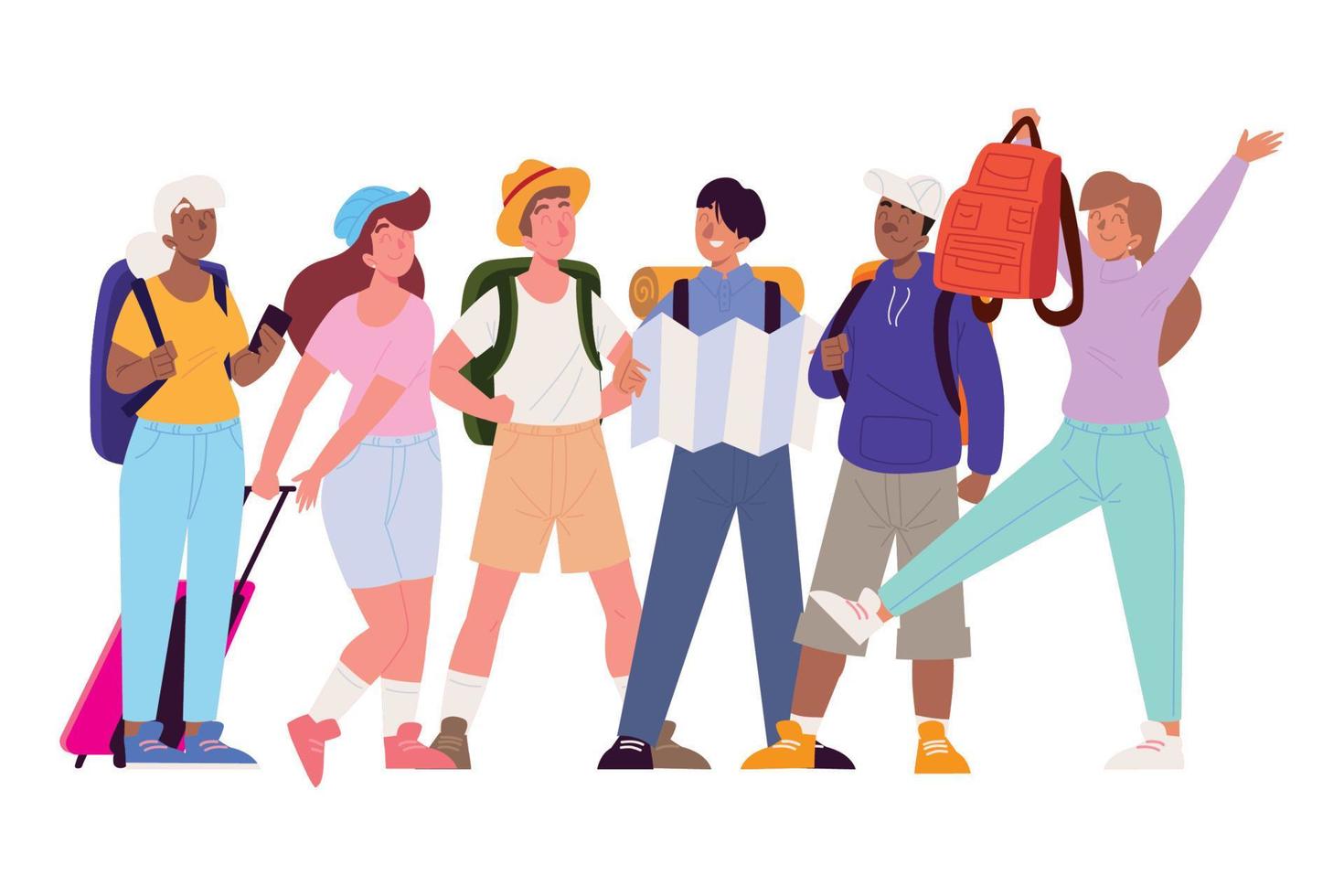 travelers people with bags vector