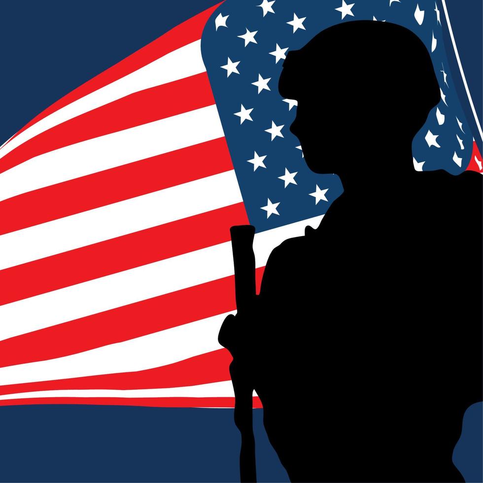 soldier and american flag vector