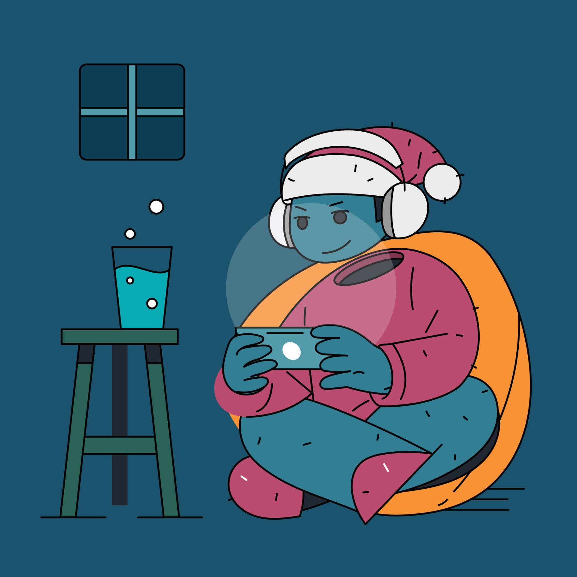 Santa Claus Enjoying His Work Time On Christmas Eve In Flat Design santa-claus-enjoying-his-work-time-on-christmas-eve-in-flat-design