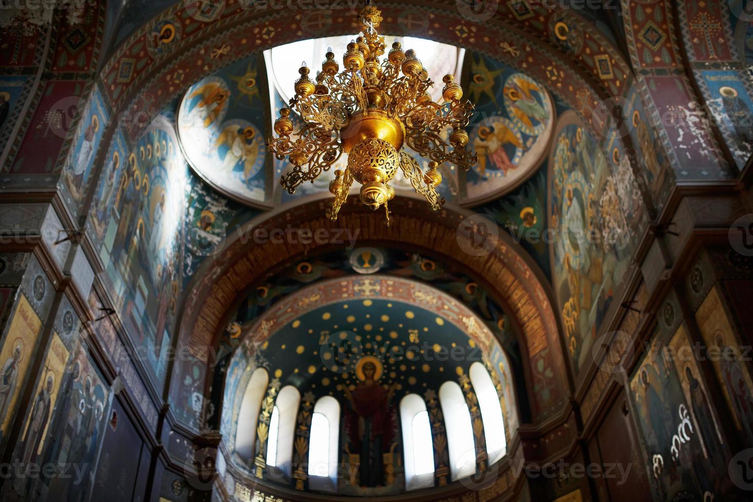 New Athos, Abkhazia Georgia Beautiful interior and dark painted frescoes of Novy Afon orthodox monastery, Abkhazia photo