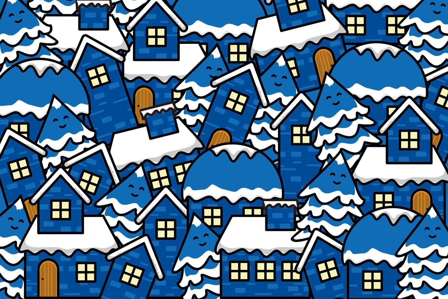 linda casa azul nevada, casa de garabatos, ilustración vectorial. vector