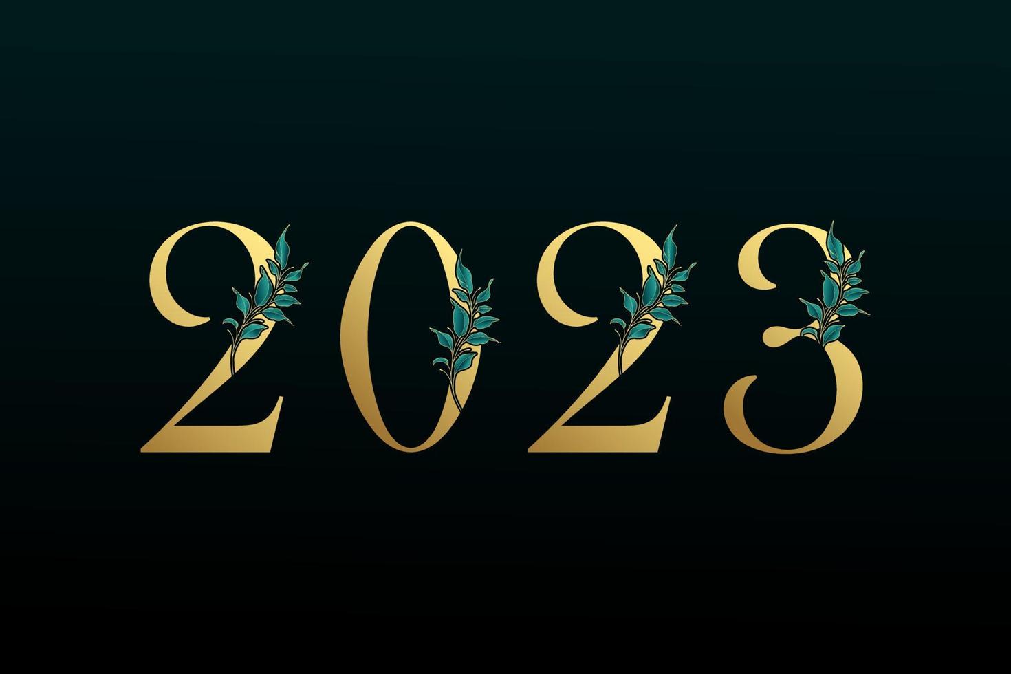 2023 año nuevo con hoja sobre fondo negro. vector