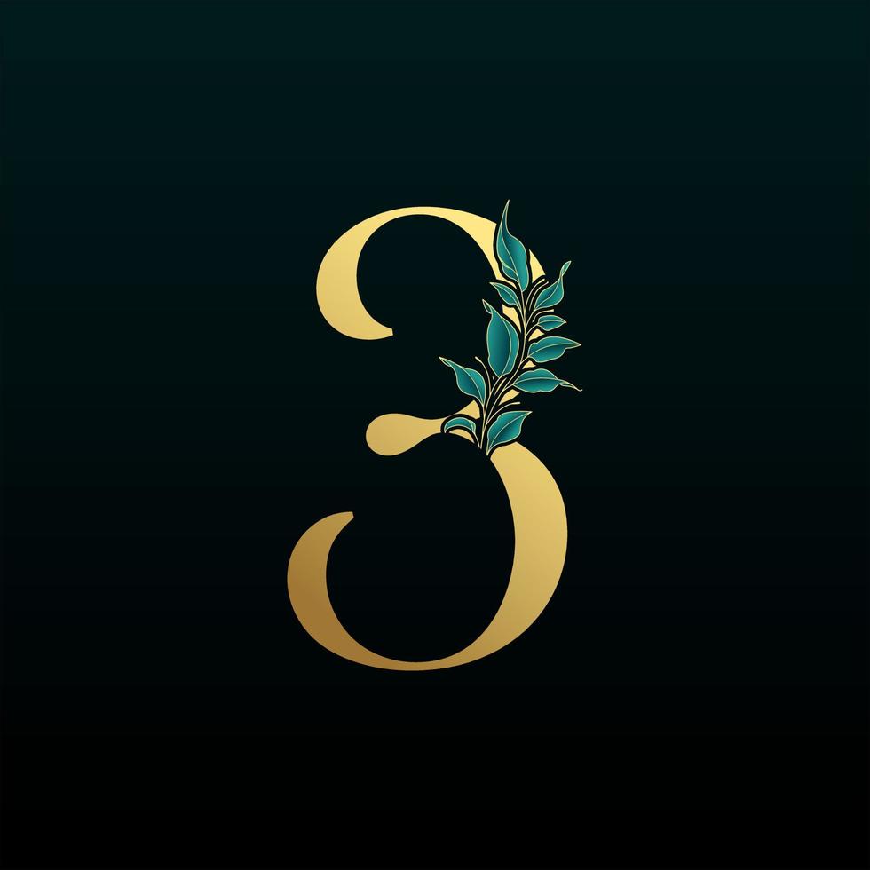 Gold Floral Number 3, with botanic branch bouquet composition. Unique collection for wedding invites decoration and other concept ideas. vector