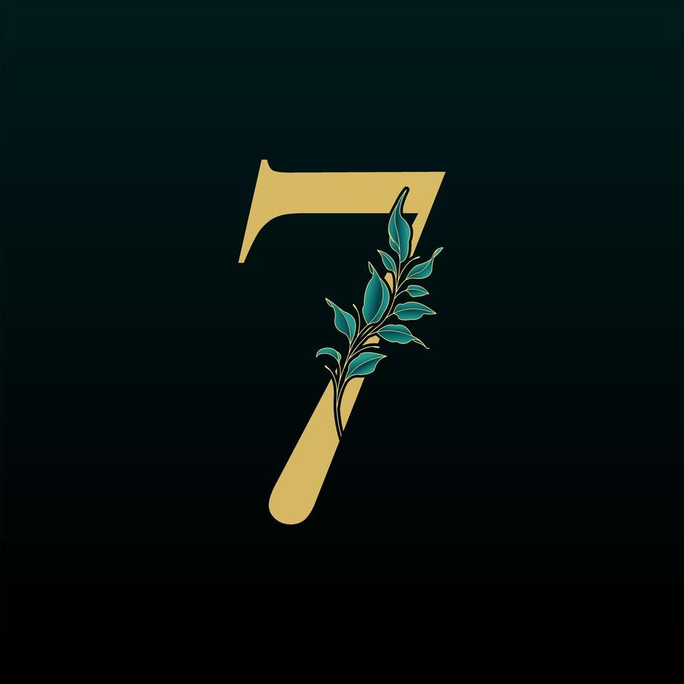 Gold Floral Number 7, with botanic branch bouquet composition. Unique collection for wedding invites decoration and other concept ideas. vector