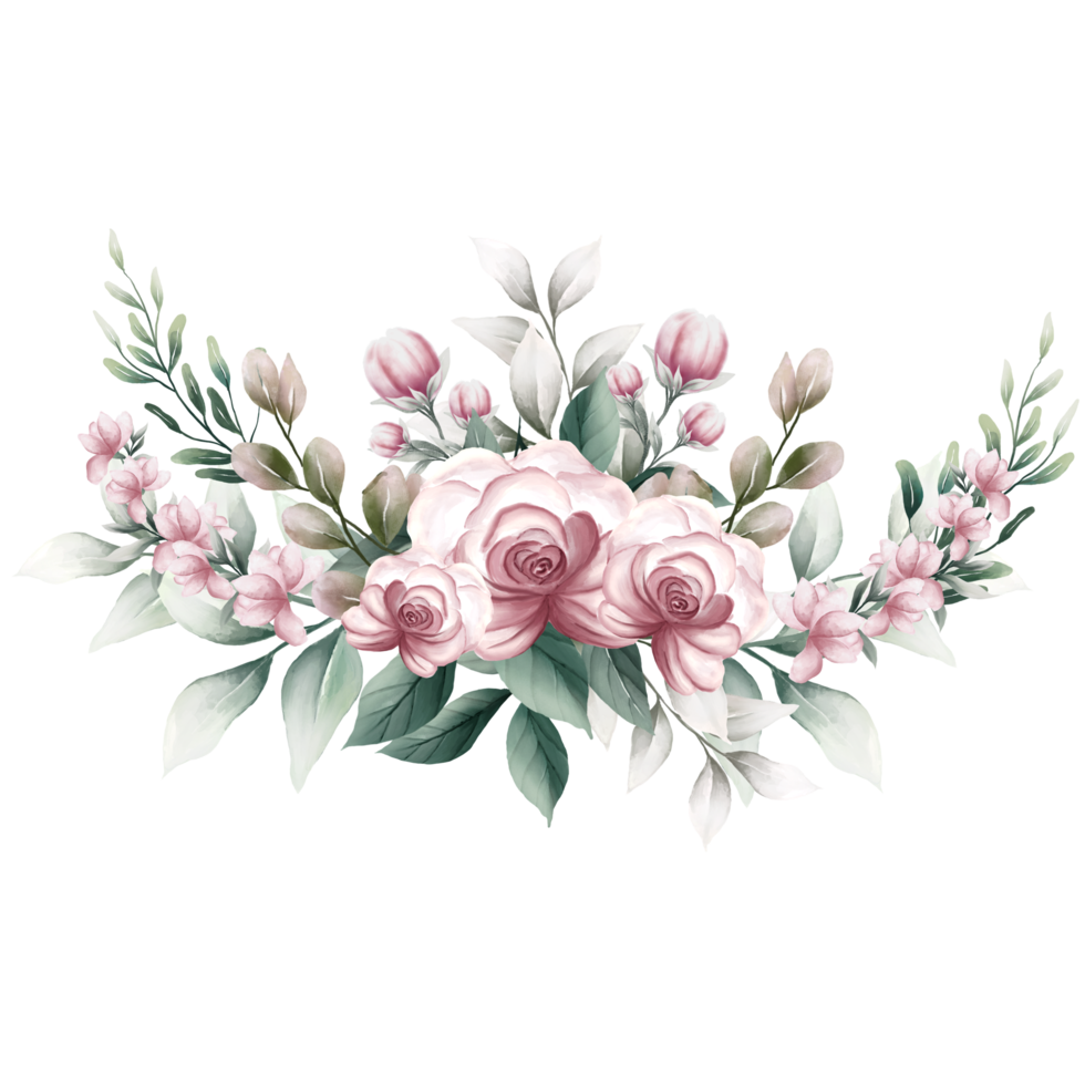 Bouquet of pink watercolor flowers png