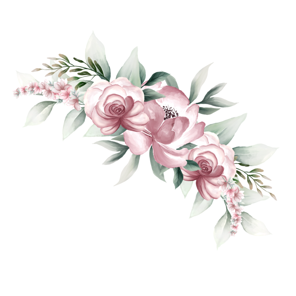 Bouquet of pink watercolor flowers 13855132 PNG