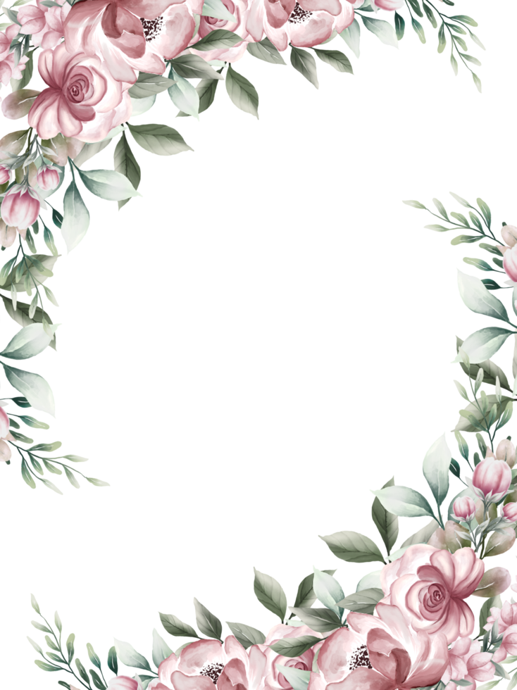 Pink watercolor flower frame png