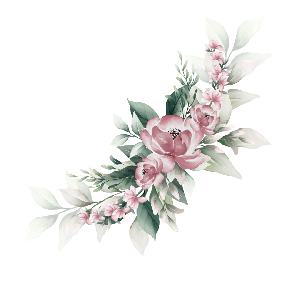 bukett av rosa vattenfärg blommor png