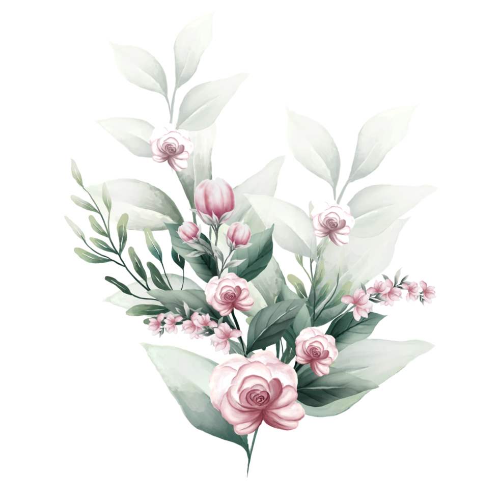 Bouquet of pink watercolor flowers png