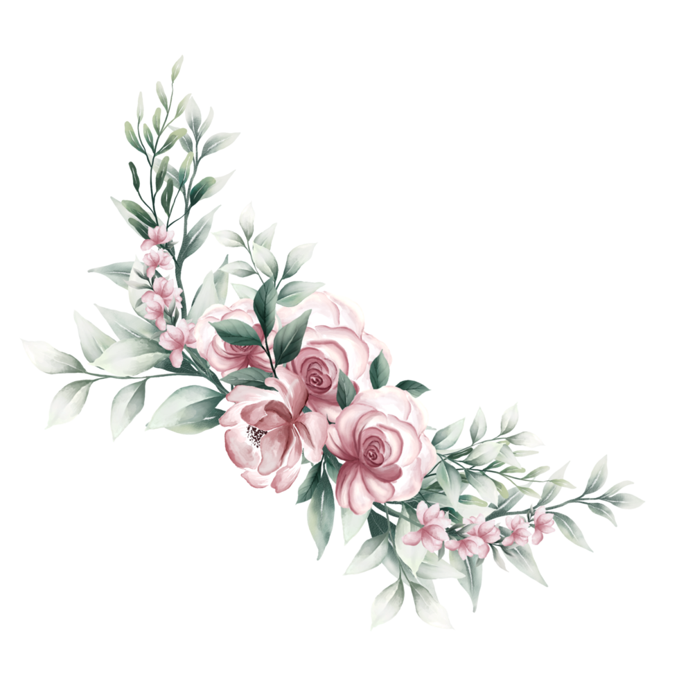 Bouquet of pink watercolor flowers png