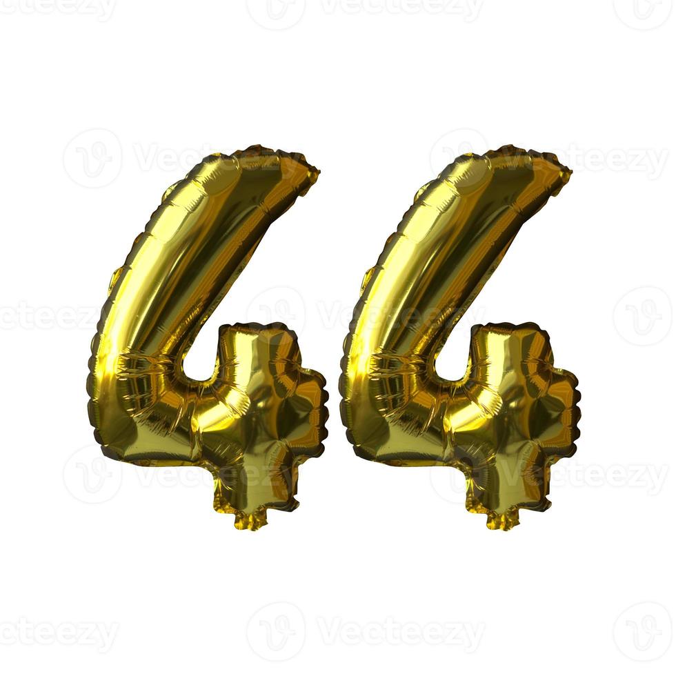 44 Golden number helium balloons isolated background. Realistic foil and latex balloons. design elements for party, event, birthday, anniversary and wedding. photo