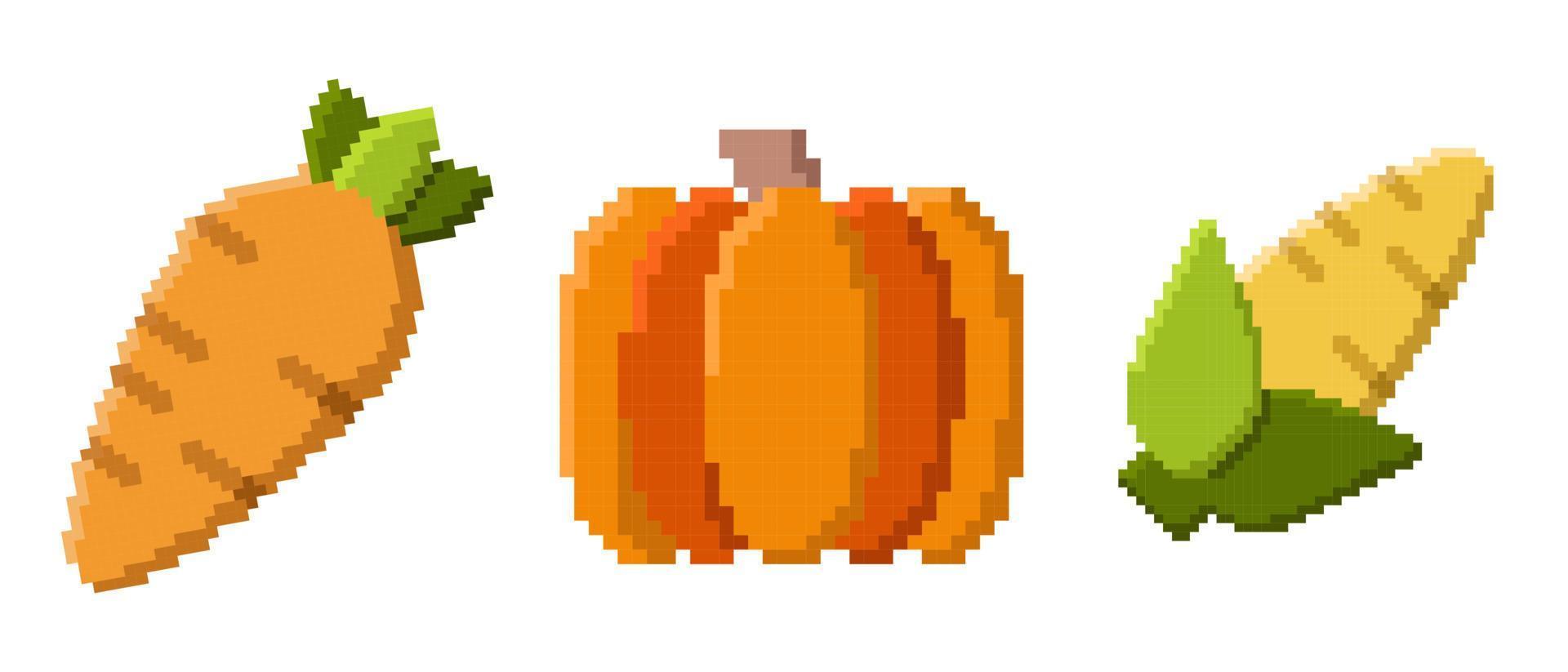 Pixel art icon. Pixel art vegetables icon. Cute pixel vegetables. 8 bit pixel vegetables. Old school computer graphic style. Vector illustration