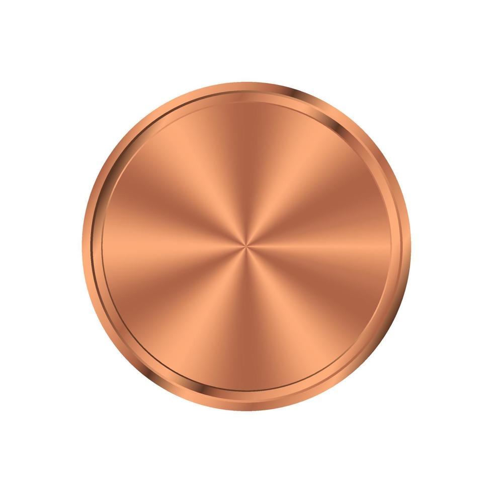 Bronze circle plate background. Bronze metal round medal. Button metallic bright element. Vector illustration