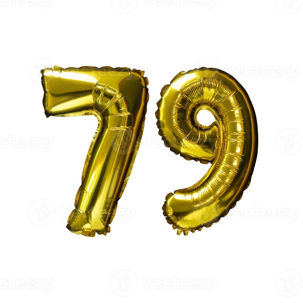 79 Golden number helium balloons isolated background. Realistic foil and latex balloons. design elements for party, event, birthday, anniversary and wedding. photo