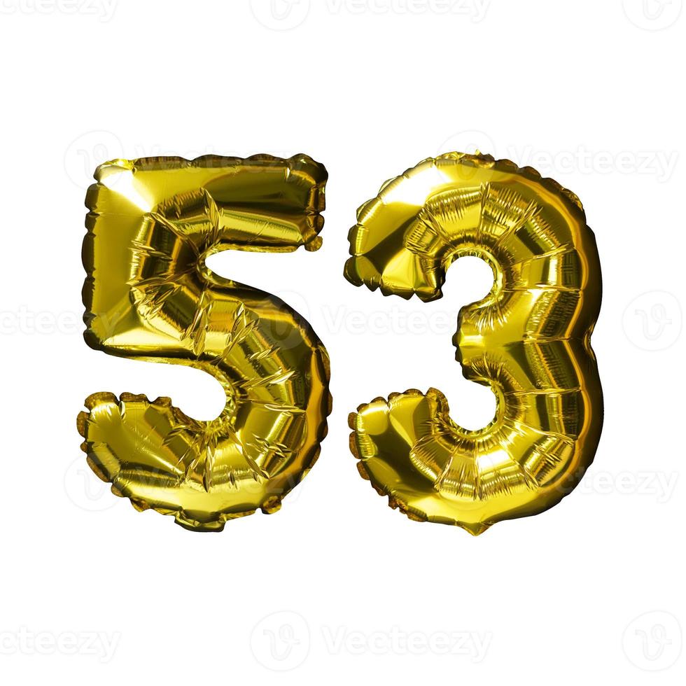 53 Golden number helium balloons isolated background. Realistic foil and latex balloons. design elements for party, event, birthday, anniversary and wedding. photo