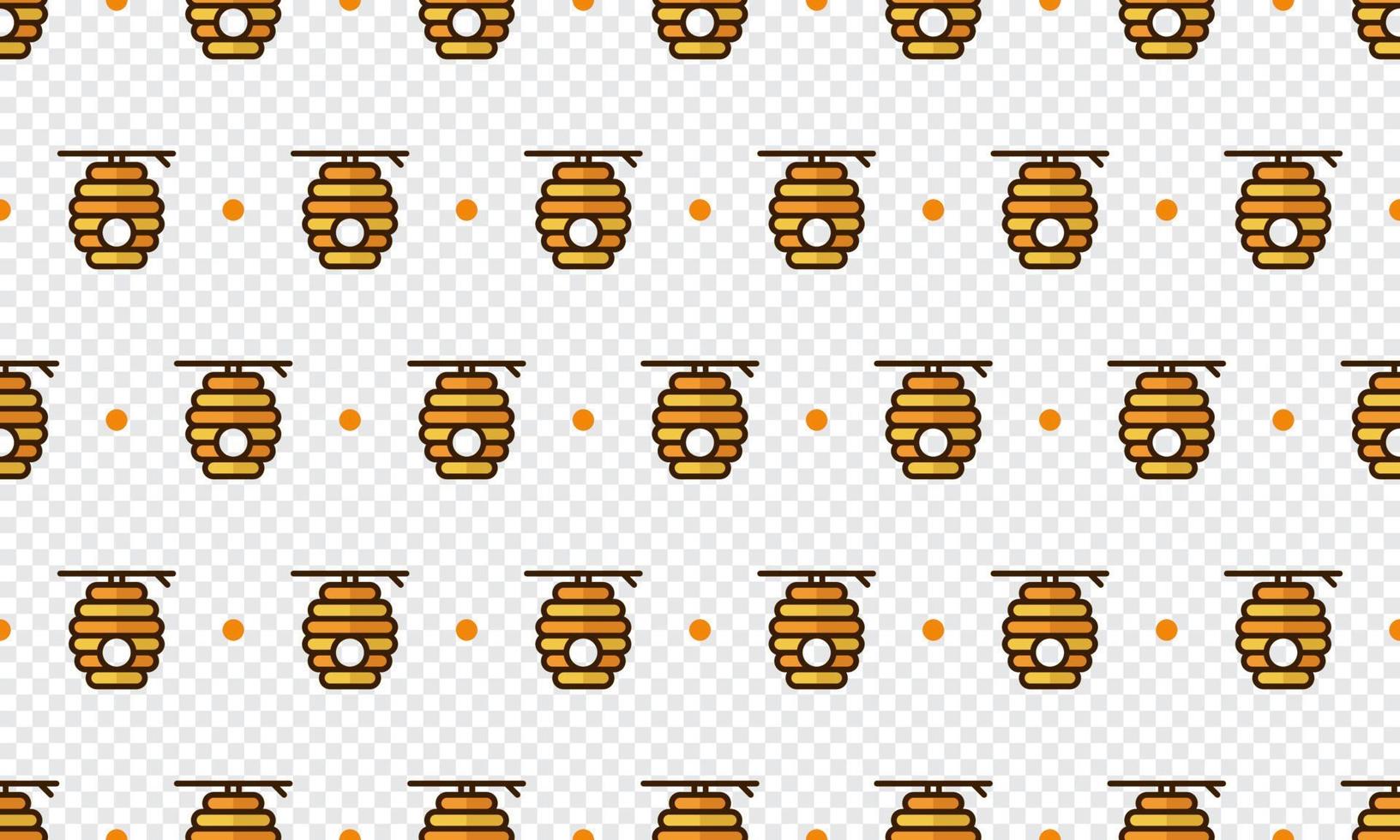 Beehive pattern with cartoon beehive. Seamless beehive background. Summer and spring seamless pattern with flat style beehive. Vector illustration