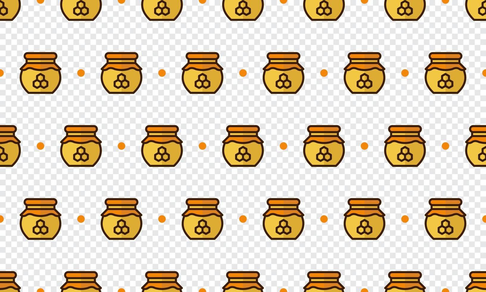 Honey jar pattern with cartoon honey jars. Seamless honey jar background. Summer and spring seamless pattern with flat style honey jars. Vector illustration